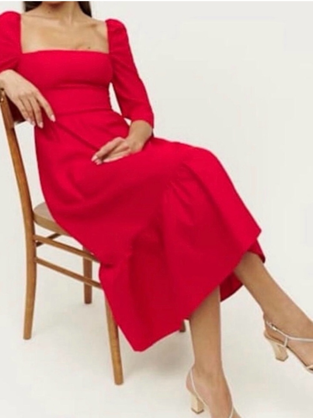 Reformation Bold Red Square-Neck Midi Dress